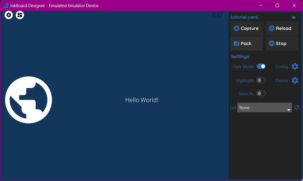 the tutorial dashboard running in the designer
