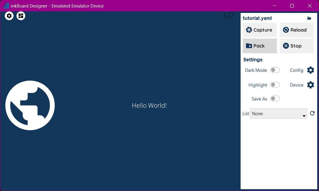 the tutorial dashboard running in the designer