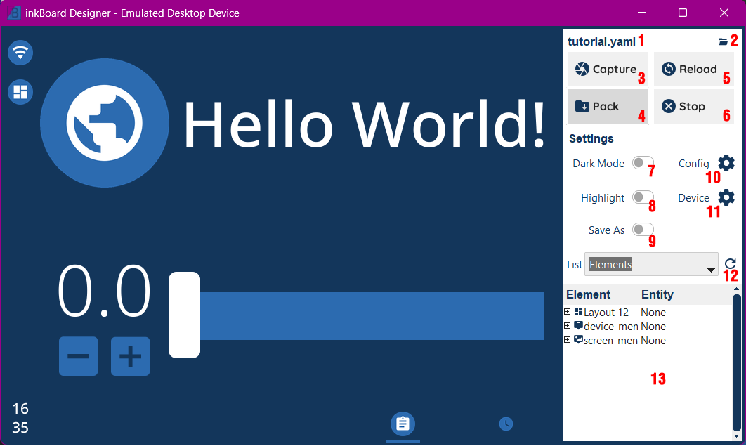number annotated ui interface